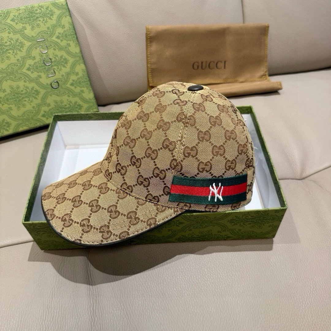 配盒子布袋，NY&Gucci(古奇)最新合作款，原单棒球帽，1:1开模订制，细节可媲美专柜，原版帆布料+