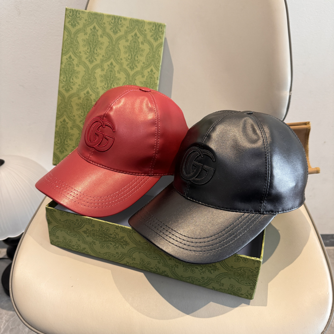 配盒子布袋，Gucci(古奇)新款原单棒球帽，皮革大双G刺绣，1:1开模订制，细节可媲美专柜，原版牛皮，