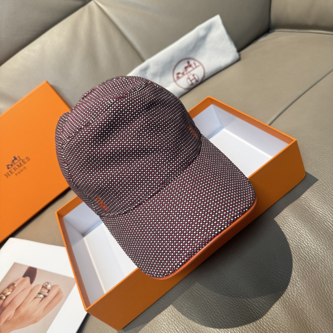 配盒子布袋，HERMÈS (爱马仕)原单棒球帽，经典H， 正品开模订制，原版透气帆布面料+头层牛皮，原厂