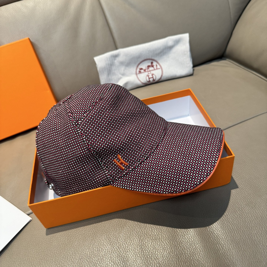 配盒子布袋，HERMÈS (爱马仕)原单棒球帽，经典H， 正品开模订制，原版透气帆布面料+头层牛皮，原厂