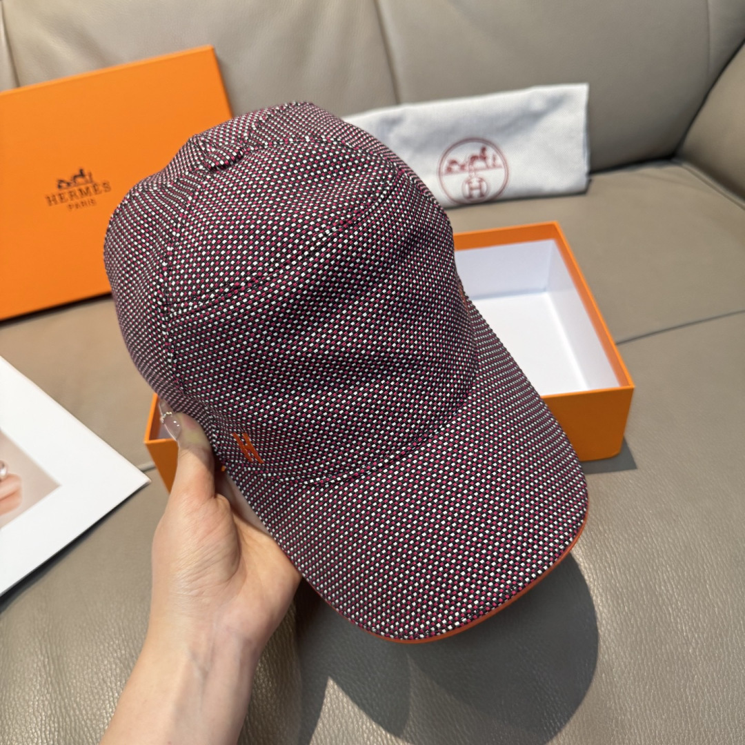 配盒子布袋，HERMÈS (爱马仕)原单棒球帽，经典H， 正品开模订制，原版透气帆布面料+头层牛皮，原厂