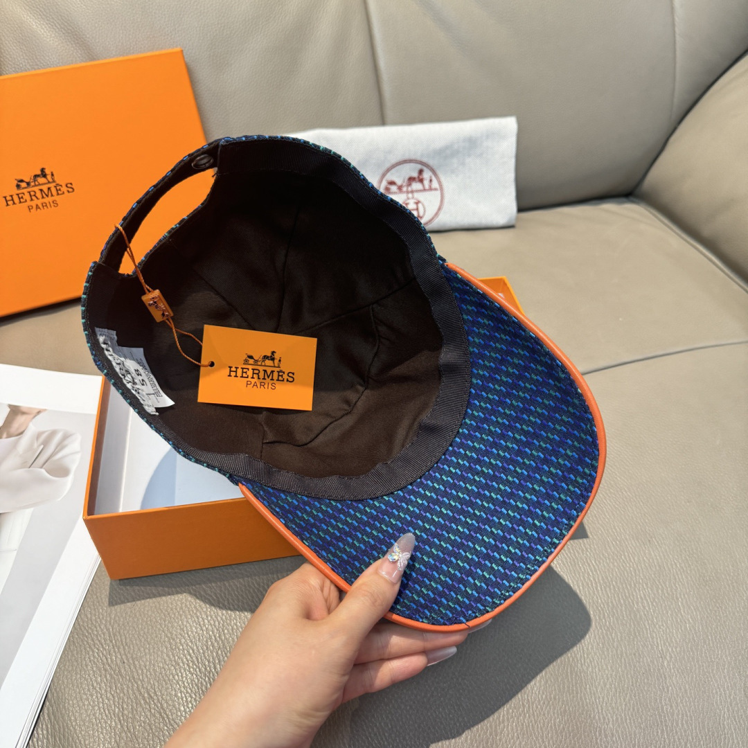 配盒子布袋，HERMÈS (爱马仕)原单棒球帽，经典H， 正品开模订制，原版透气帆布面料+头层牛皮，原厂