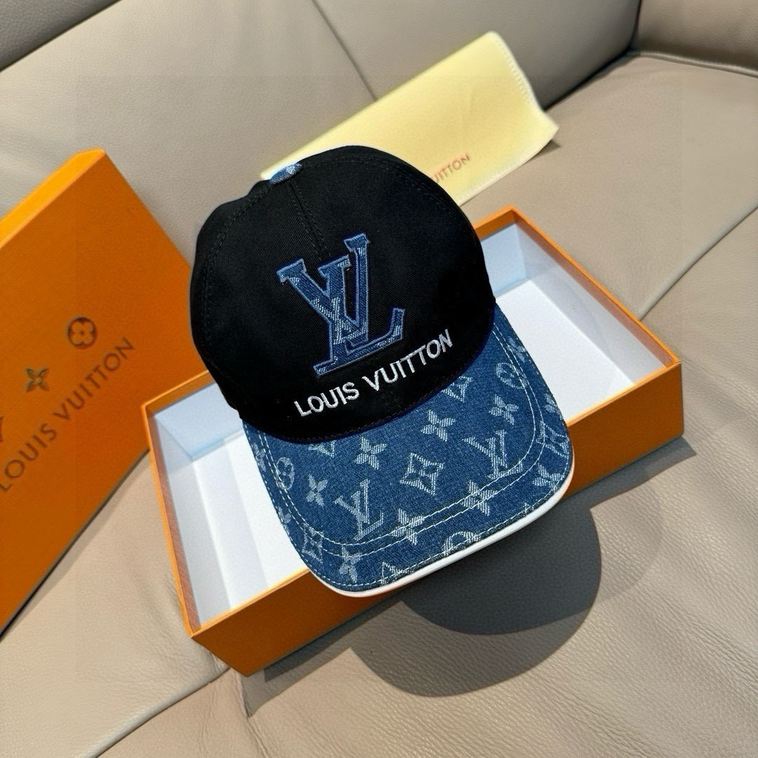 新款出货！配盒子布袋，LV(路易威登)新款原单棒球帽，老花拼接，1:1开模订制，原版纯棉布料+专柜老花布