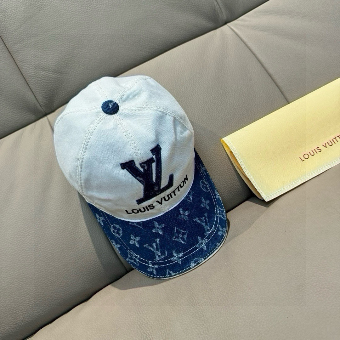 新款出货！配盒子布袋，LV(路易威登)新款原单棒球帽，老花拼接，1:1开模订制，原版纯棉布料+专柜老花布