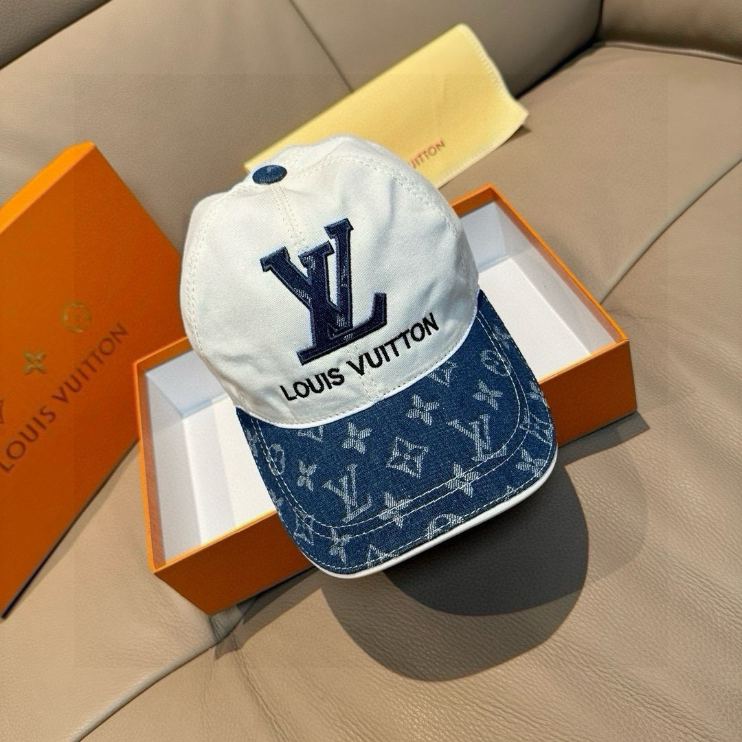 新款出货！配盒子布袋，LV(路易威登)新款原单棒球帽，老花拼接，1:1开模订制，原版纯棉布料+专柜老花布