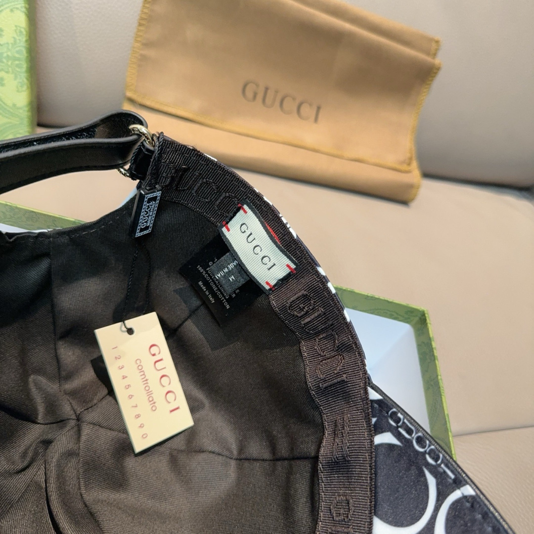 配盒子布袋，Gucci(古奇)新款原单棒球帽， GUCCI丝印，专柜1:1开模订制，原版帆布料+头层牛皮