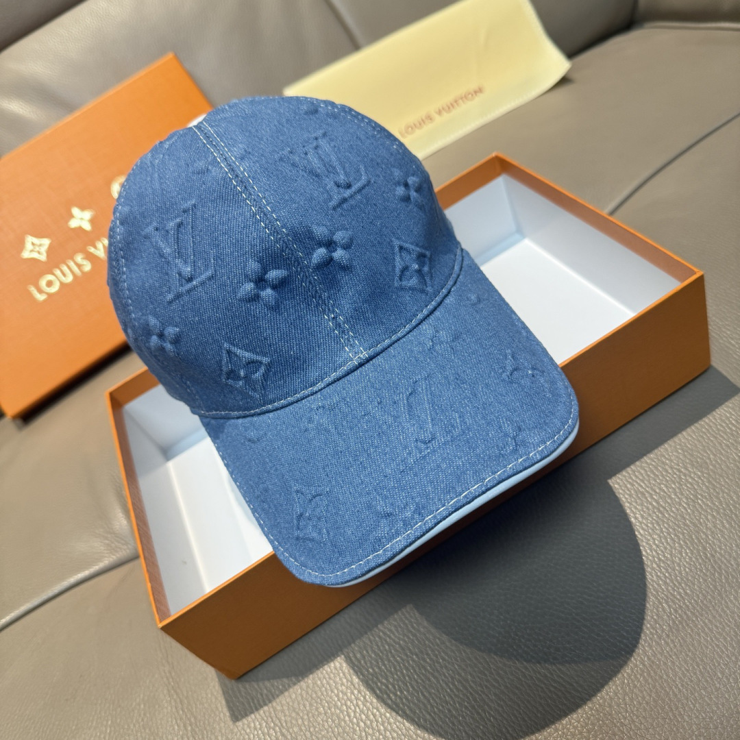 配盒子布袋，LV(路易威登)新款原单棒球帽，大logo压花，1:1开模订制，原版牛仔布料，做工细致完美，