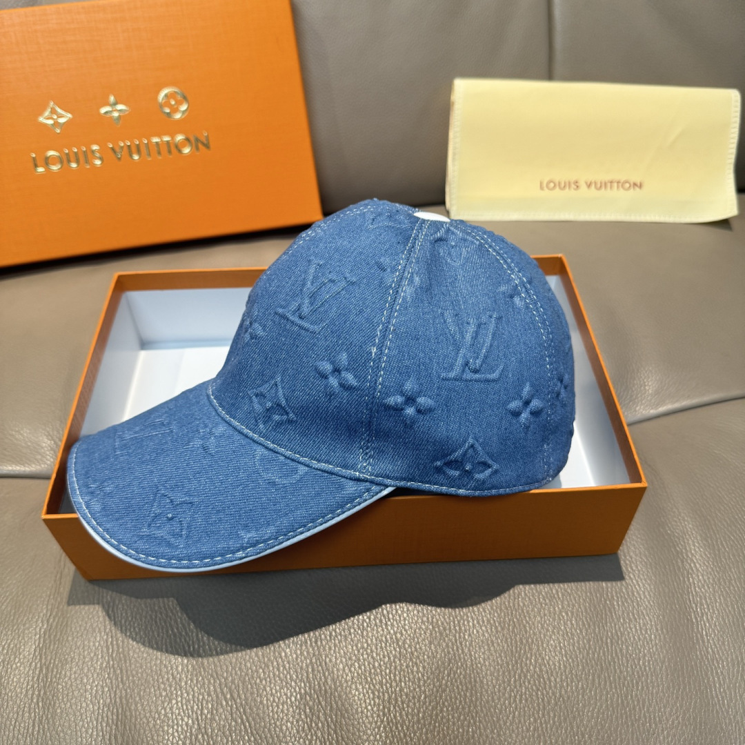 配盒子布袋，LV(路易威登)新款原单棒球帽，大logo压花，1:1开模订制，原版牛仔布料，做工细致完美，