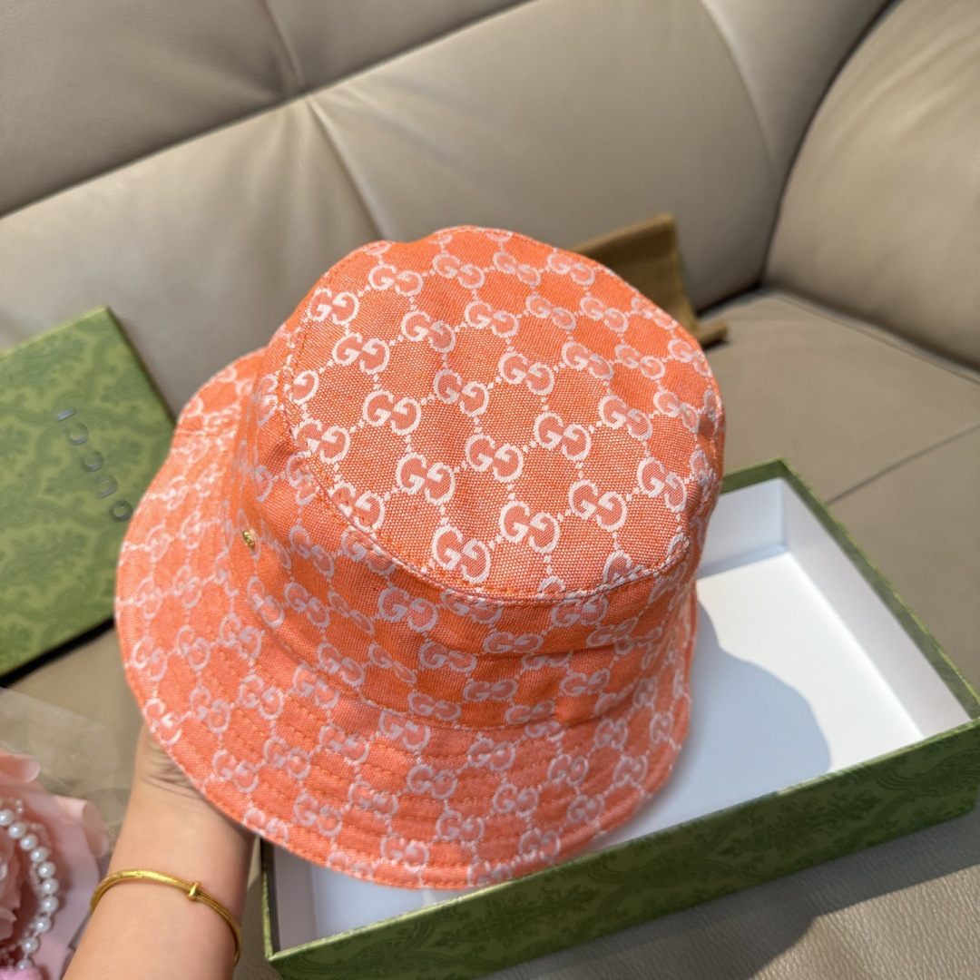 配包装布袋，Guc*i古奇新款原单渔夫帽，金属小双G，专柜1:1开模订制，原版帆布料+纯棉里衬，轻盈透气