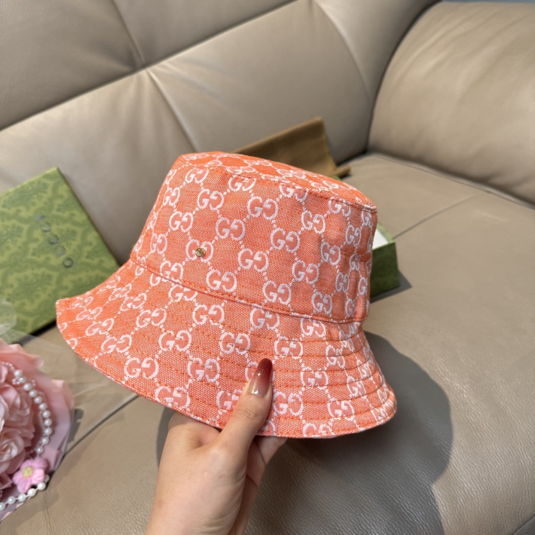 配包装布袋，Guc*i古奇新款原单渔夫帽，金属小双G，专柜1:1开模订制，原版帆布料+纯棉里衬，轻盈透气