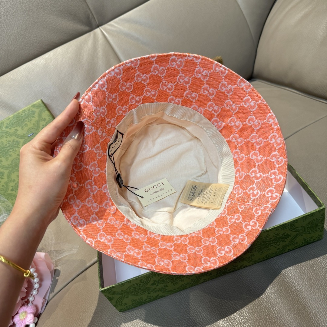 配包装布袋，Guc*i古奇新款原单渔夫帽，金属小双G，专柜1:1开模订制，原版帆布料+纯棉里衬，轻盈透气