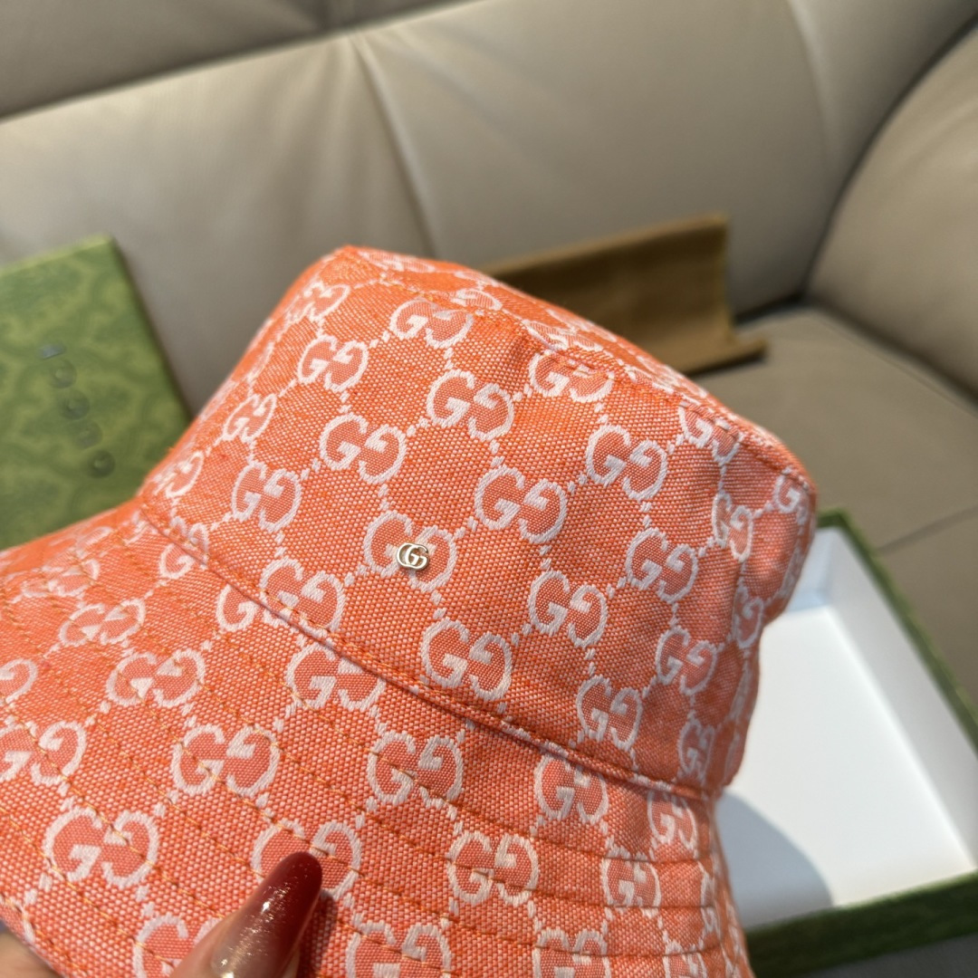 配包装布袋，Guc*i古奇新款原单渔夫帽，金属小双G，专柜1:1开模订制，原版帆布料+纯棉里衬，轻盈透气