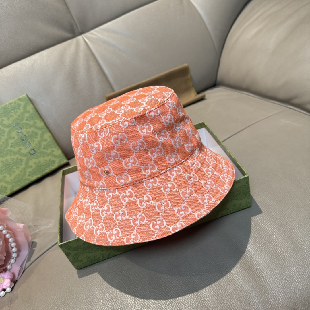 配包装布袋，Guc*i古奇新款原单渔夫帽，金属小双G，专柜1:1开模订制，原版帆布料+纯棉里衬，轻盈透气