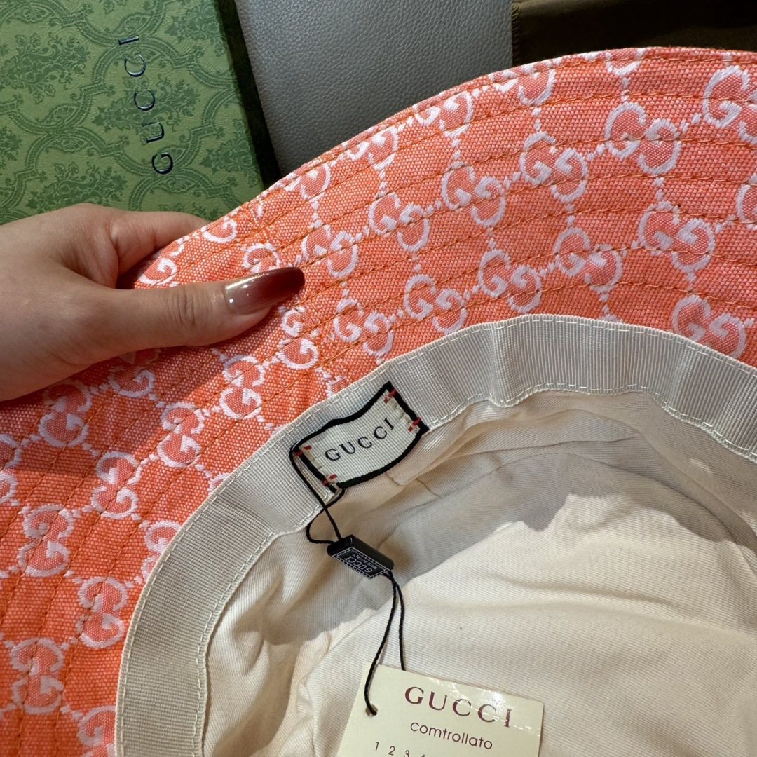 配包装布袋，Guc*i古奇新款原单渔夫帽，金属小双G，专柜1:1开模订制，原版帆布料+纯棉里衬，轻盈透气