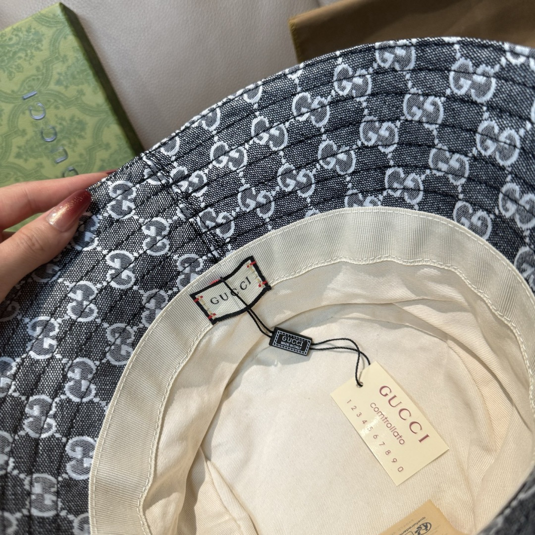 配包装布袋，Guc*i古奇新款原单渔夫帽，金属小双G，专柜1:1开模订制，原版帆布料+纯棉里衬，轻盈透气