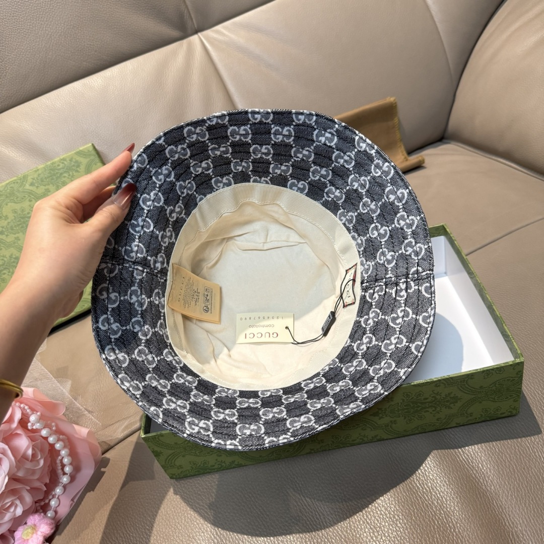 配包装布袋，Guc*i古奇新款原单渔夫帽，金属小双G，专柜1:1开模订制，原版帆布料+纯棉里衬，轻盈透气