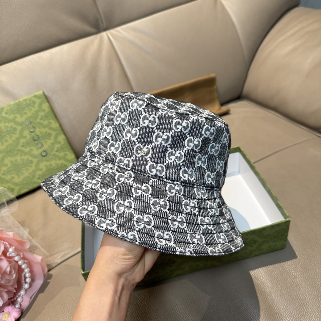 配包装布袋，Guc*i古奇新款原单渔夫帽，金属小双G，专柜1:1开模订制，原版帆布料+纯棉里衬，轻盈透气