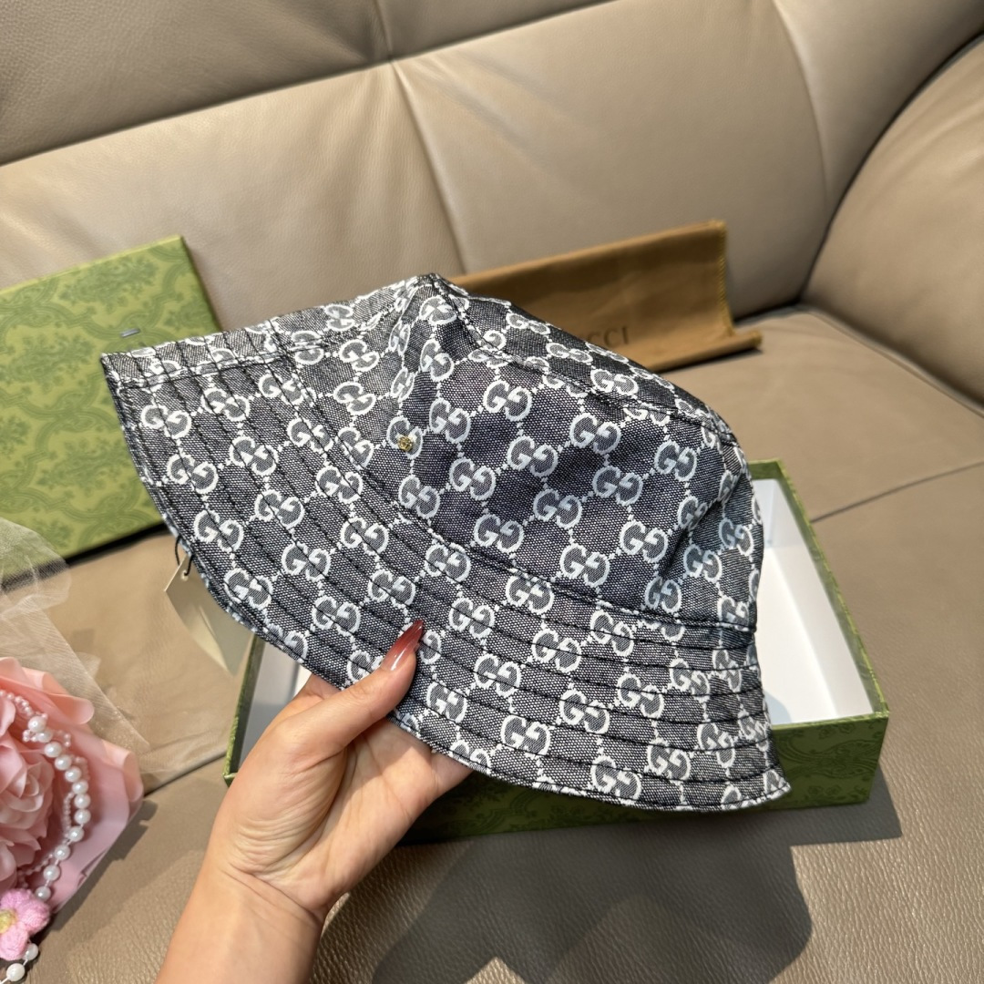 配包装布袋，Guc*i古奇新款原单渔夫帽，金属小双G，专柜1:1开模订制，原版帆布料+纯棉里衬，轻盈透气