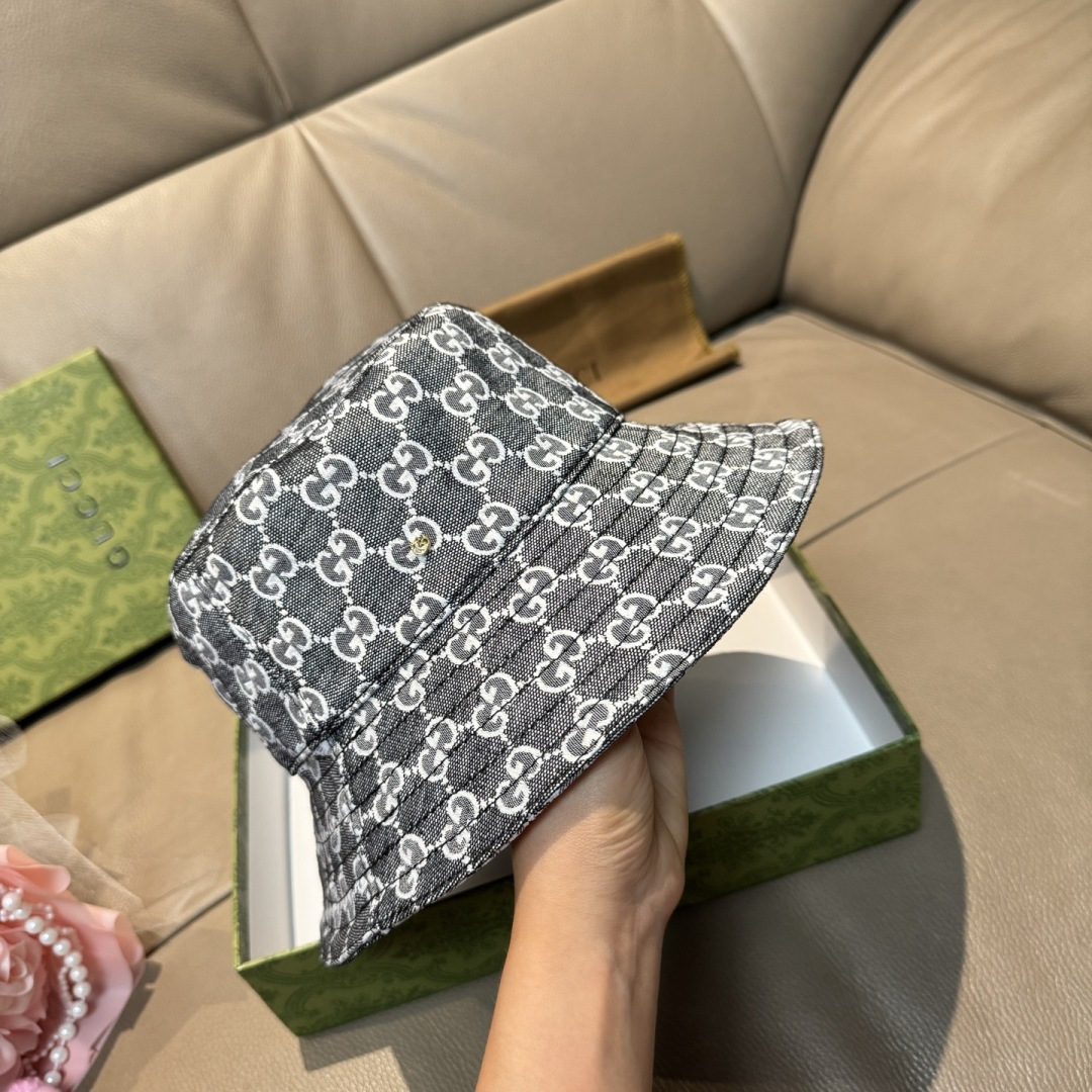 配包装布袋，Guc*i古奇新款原单渔夫帽，金属小双G，专柜1:1开模订制，原版帆布料+纯棉里衬，轻盈透气