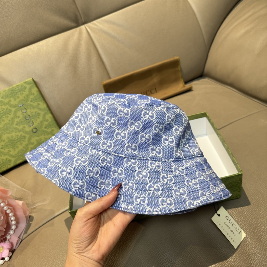 配包装布袋，Guc*i古奇新款原单渔夫帽，金属小双G，专柜1:1开模订制，原版帆布料+纯棉里衬，轻盈透气