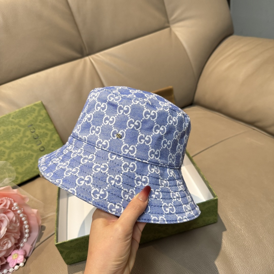 配包装布袋，Guc*i古奇新款原单渔夫帽，金属小双G，专柜1:1开模订制，原版帆布料+纯棉里衬，轻盈透气