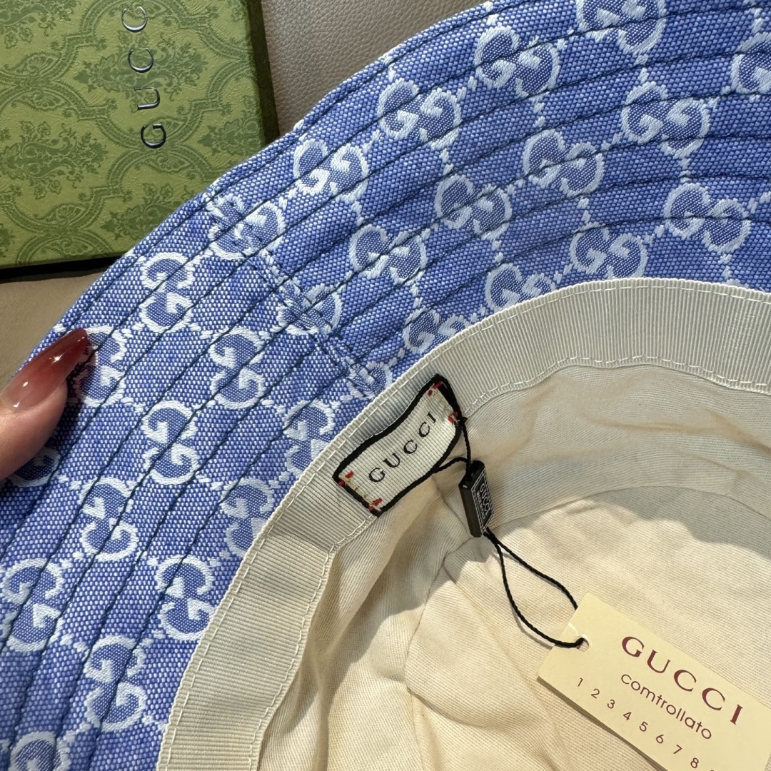 配包装布袋，Guc*i古奇新款原单渔夫帽，金属小双G，专柜1:1开模订制，原版帆布料+纯棉里衬，轻盈透气