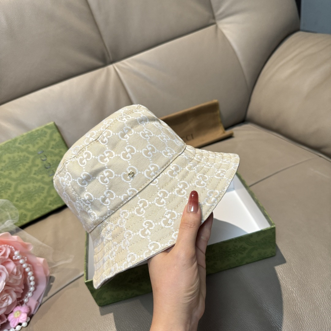 配包装布袋，Guc*i古奇新款原单渔夫帽，金属小双G，专柜1:1开模订制，原版帆布料+纯棉里衬，轻盈透气