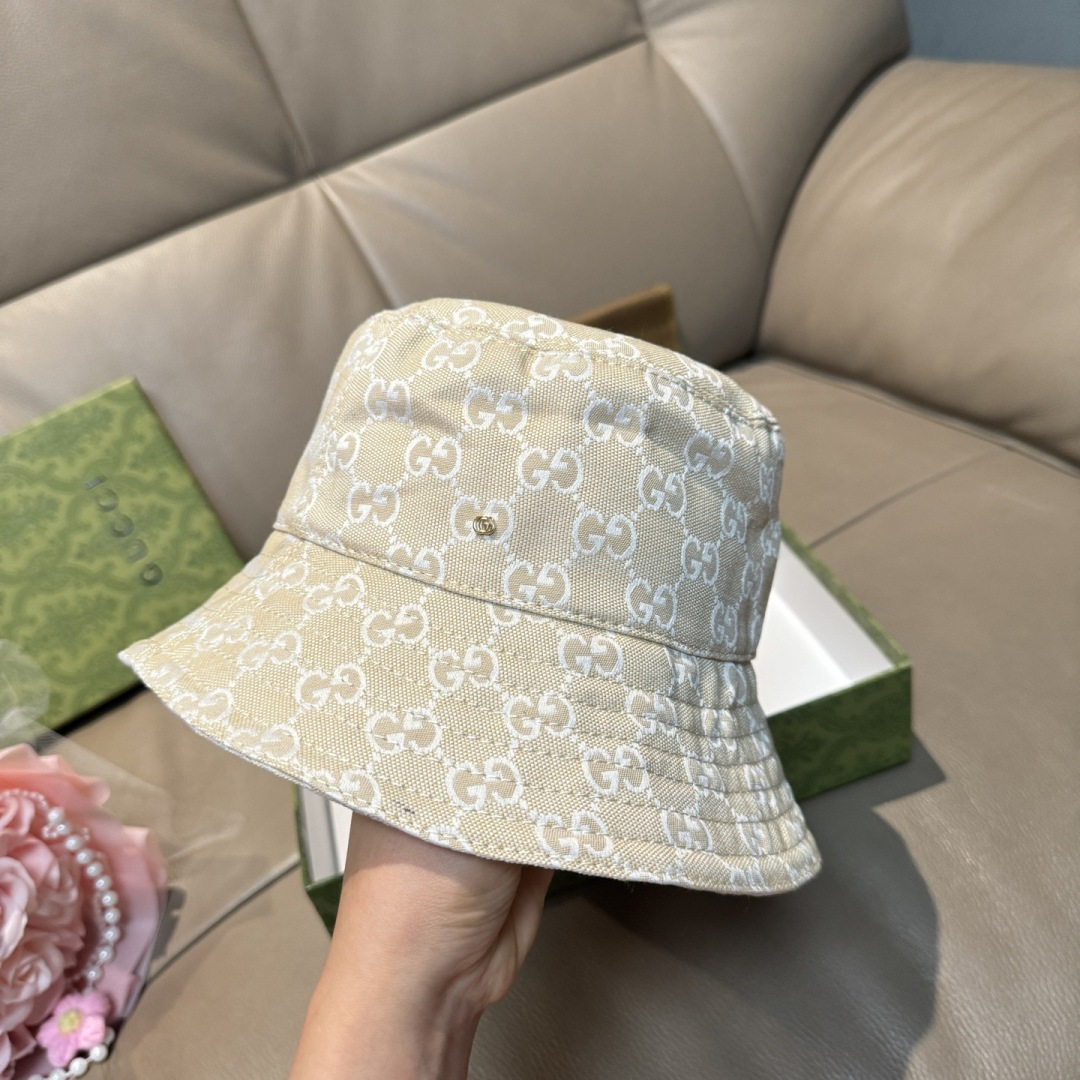 配包装布袋，Guc*i古奇新款原单渔夫帽，金属小双G，专柜1:1开模订制，原版帆布料+纯棉里衬，轻盈透气