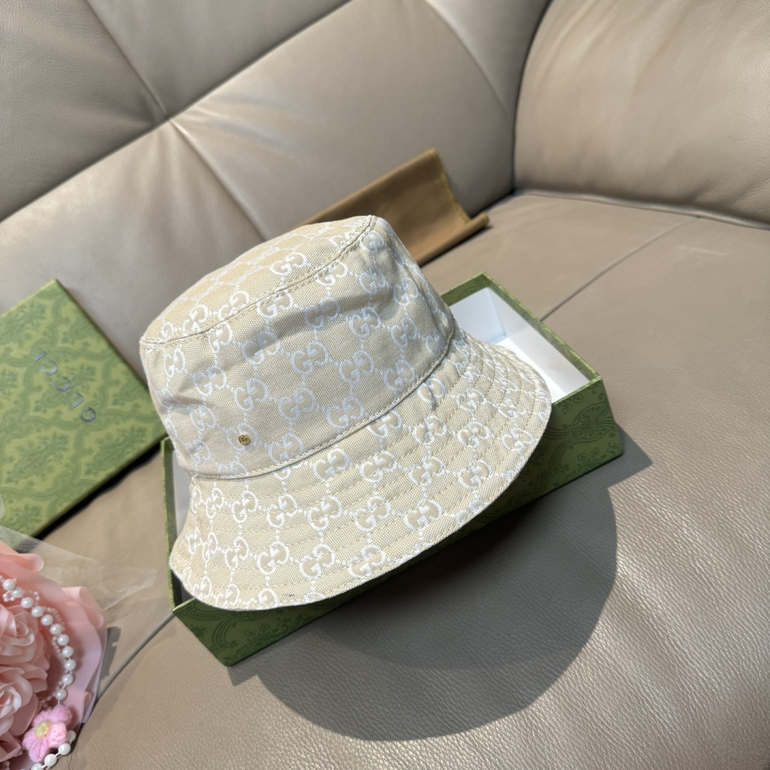配包装布袋，Guc*i古奇新款原单渔夫帽，金属小双G，专柜1:1开模订制，原版帆布料+纯棉里衬，轻盈透气