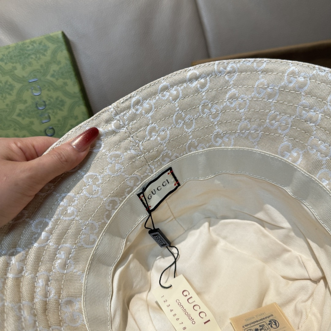 配包装布袋，Guc*i古奇新款原单渔夫帽，金属小双G，专柜1:1开模订制，原版帆布料+纯棉里衬，轻盈透气