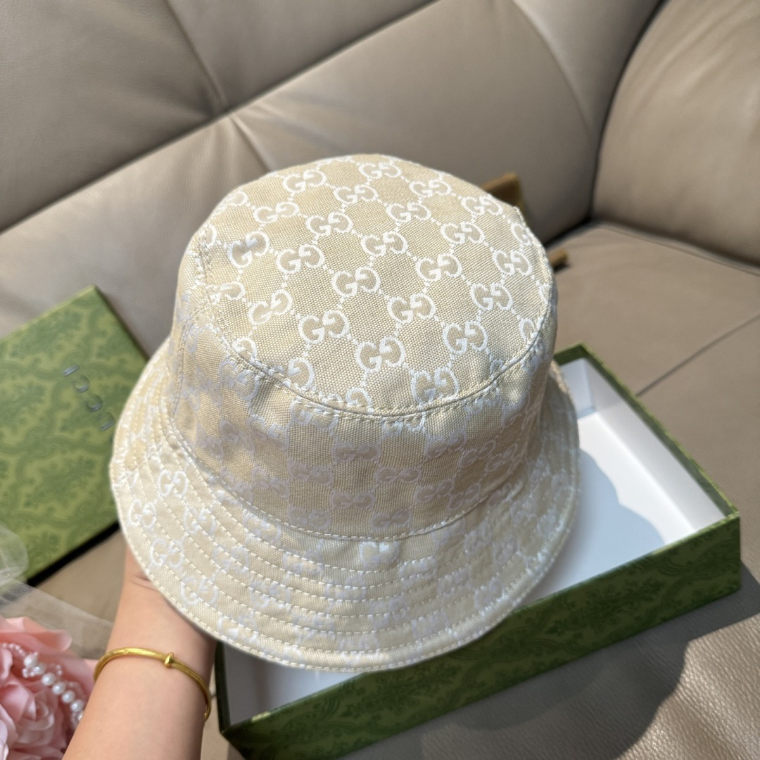 配包装布袋，Guc*i古奇新款原单渔夫帽，金属小双G，专柜1:1开模订制，原版帆布料+纯棉里衬，轻盈透气