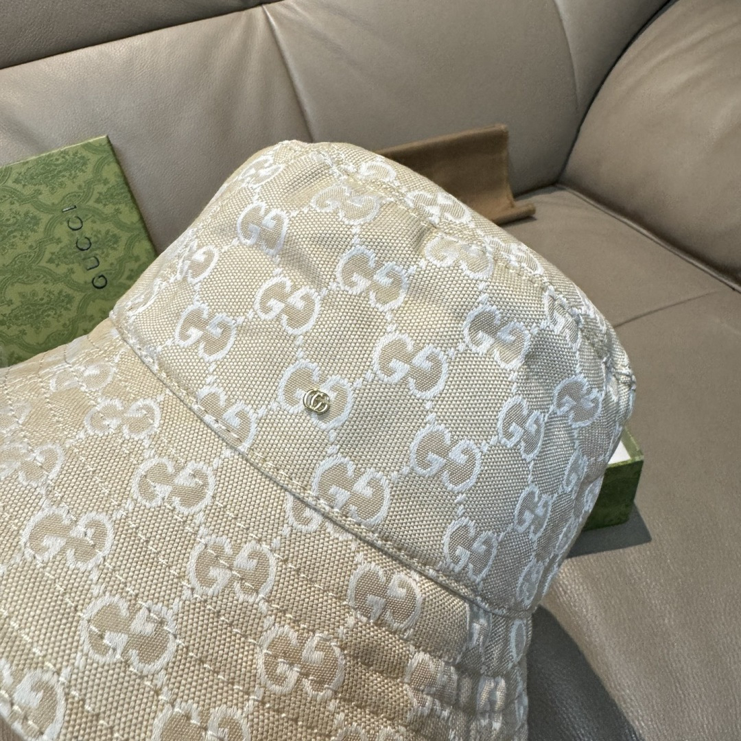 配包装布袋，Guc*i古奇新款原单渔夫帽，金属小双G，专柜1:1开模订制，原版帆布料+纯棉里衬，轻盈透气