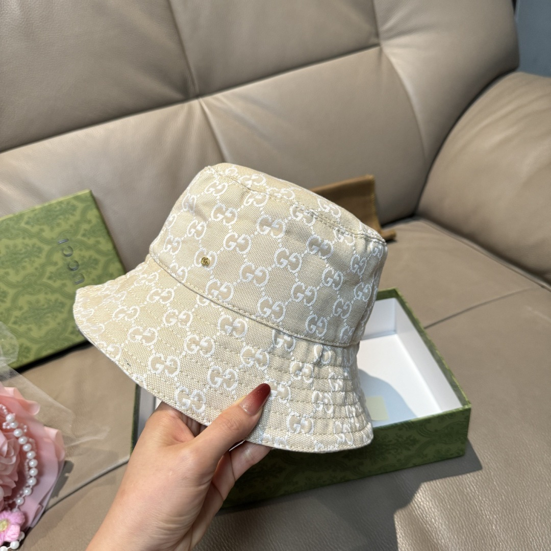 配包装布袋，Guc*i古奇新款原单渔夫帽，金属小双G，专柜1:1开模订制，原版帆布料+纯棉里衬，轻盈透气