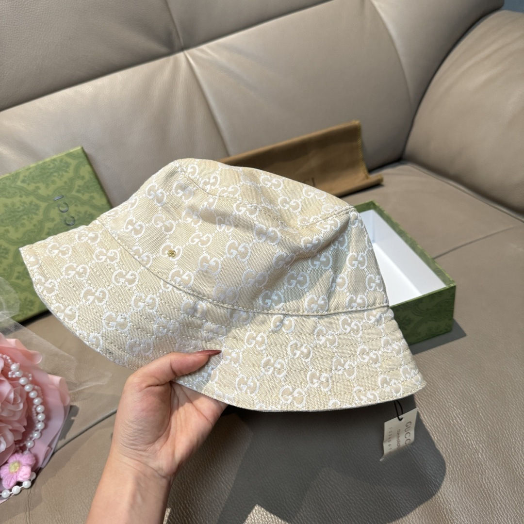 配包装布袋，Guc*i古奇新款原单渔夫帽，金属小双G，专柜1:1开模订制，原版帆布料+纯棉里衬，轻盈透气