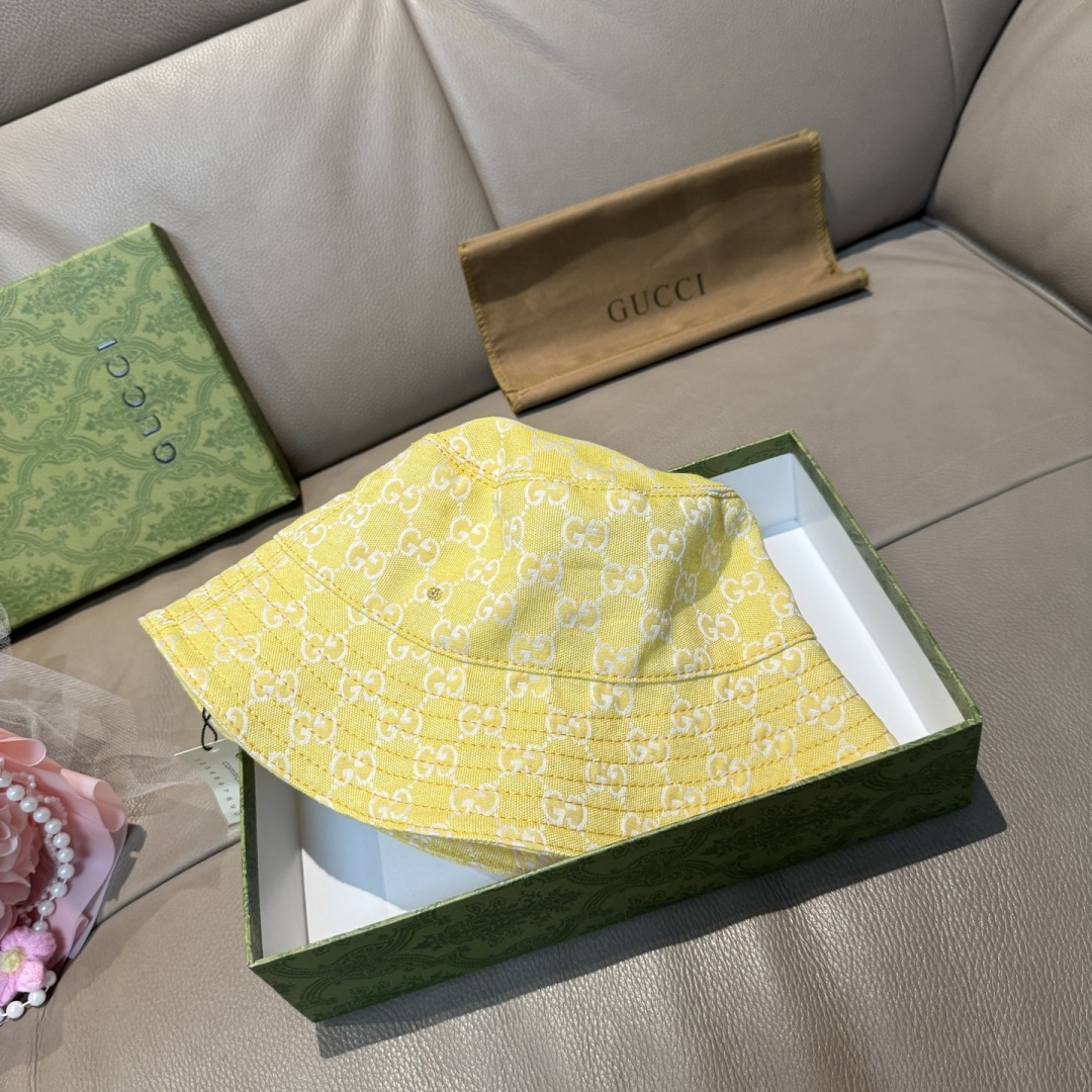 配包装布袋，Guc*i古奇新款原单渔夫帽，金属小双G，专柜1:1开模订制，原版帆布料+纯棉里衬，轻盈透气