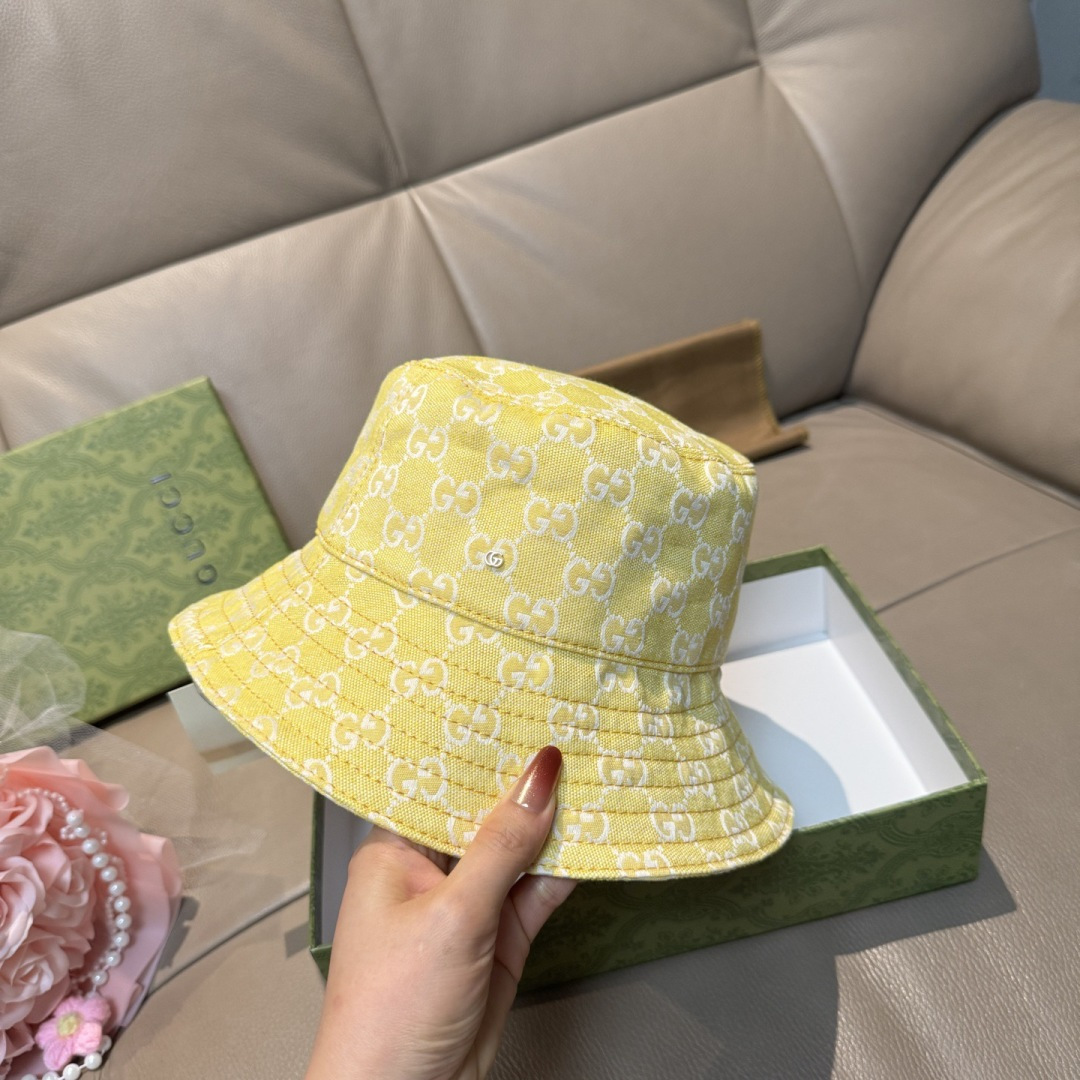 配包装布袋，Guc*i古奇新款原单渔夫帽，金属小双G，专柜1:1开模订制，原版帆布料+纯棉里衬，轻盈透气
