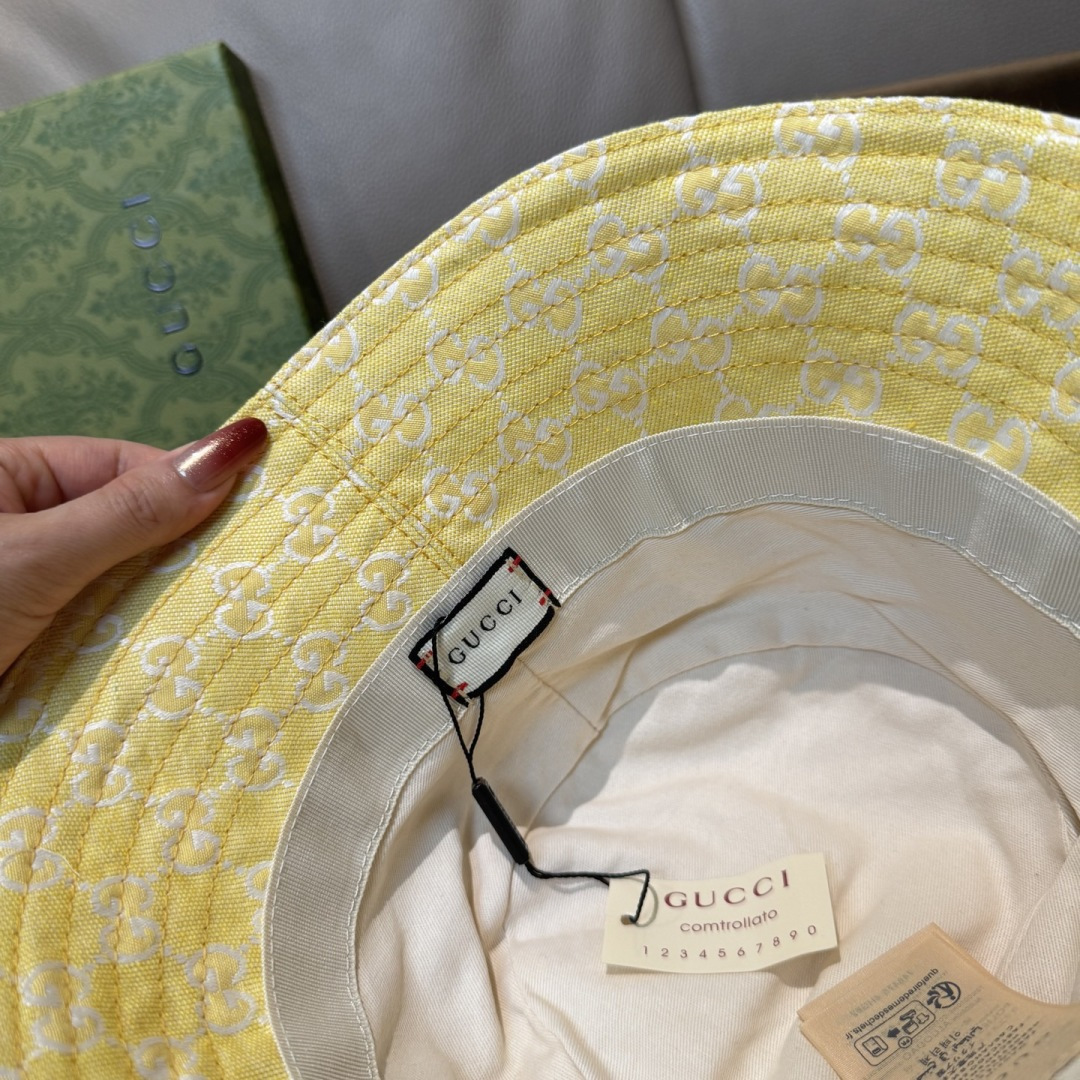 配包装布袋，Guc*i古奇新款原单渔夫帽，金属小双G，专柜1:1开模订制，原版帆布料+纯棉里衬，轻盈透气