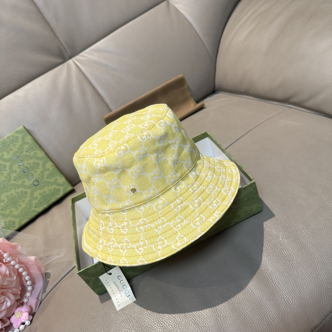 配包装布袋，Guc*i古奇新款原单渔夫帽，金属小双G，专柜1:1开模订制，原版帆布料+纯棉里衬，轻盈透气