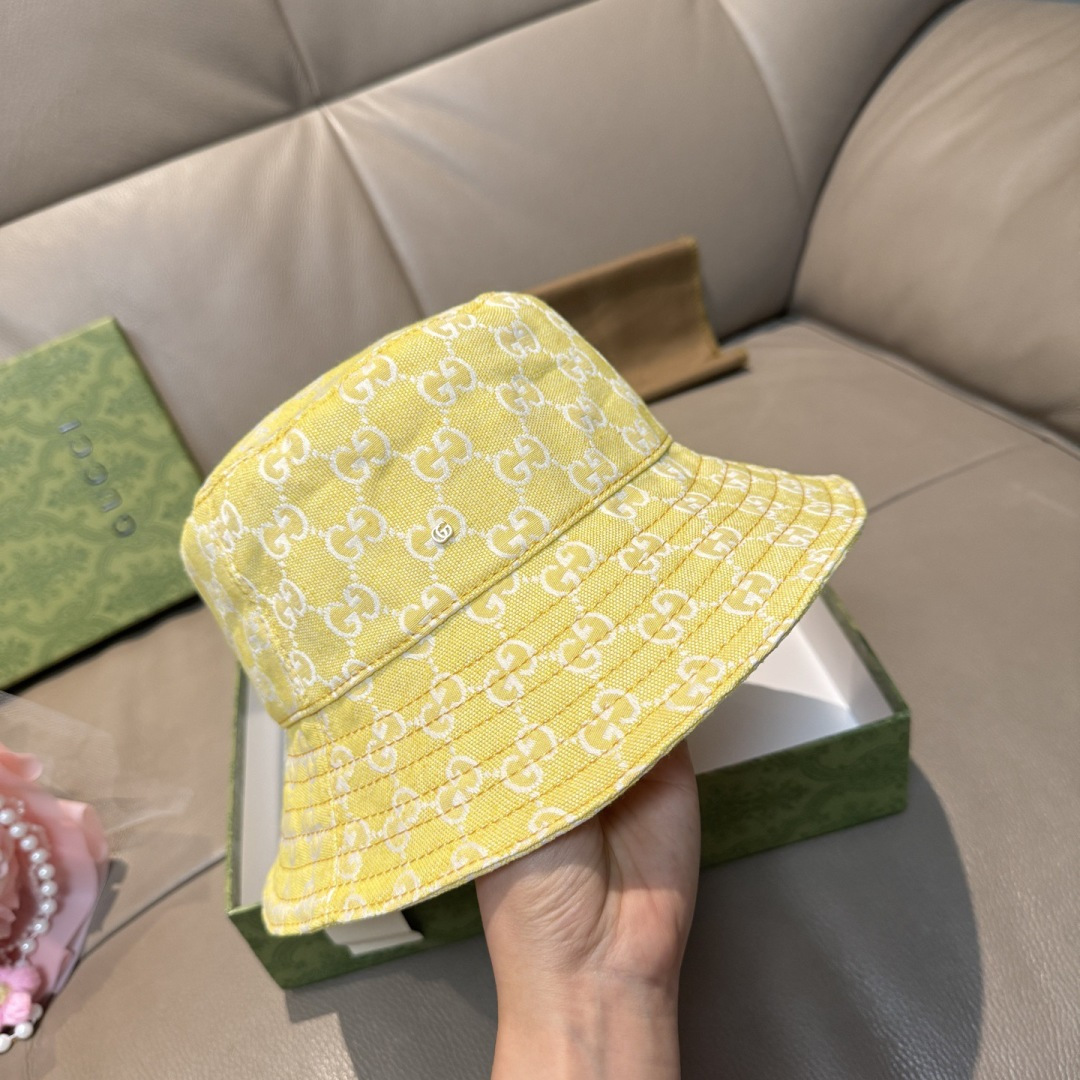 配包装布袋，Guc*i古奇新款原单渔夫帽，金属小双G，专柜1:1开模订制，原版帆布料+纯棉里衬，轻盈透气