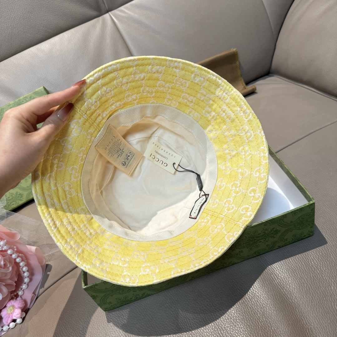 配包装布袋，Guc*i古奇新款原单渔夫帽，金属小双G，专柜1:1开模订制，原版帆布料+纯棉里衬，轻盈透气