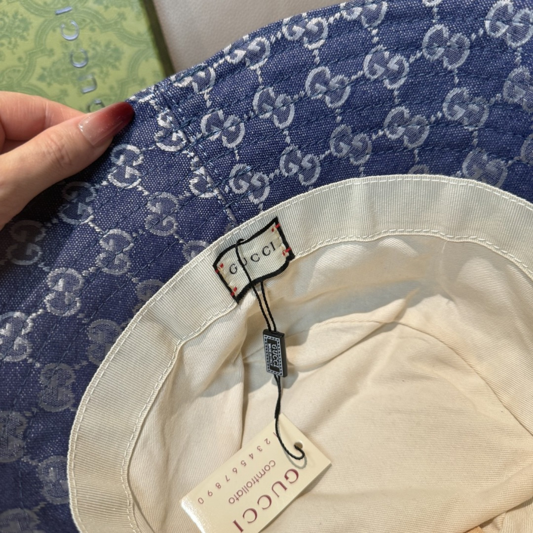 配包装布袋，Guc*i古奇新款原单渔夫帽，金属小双G，专柜1:1开模订制，原版帆布料+纯棉里衬，轻盈透气