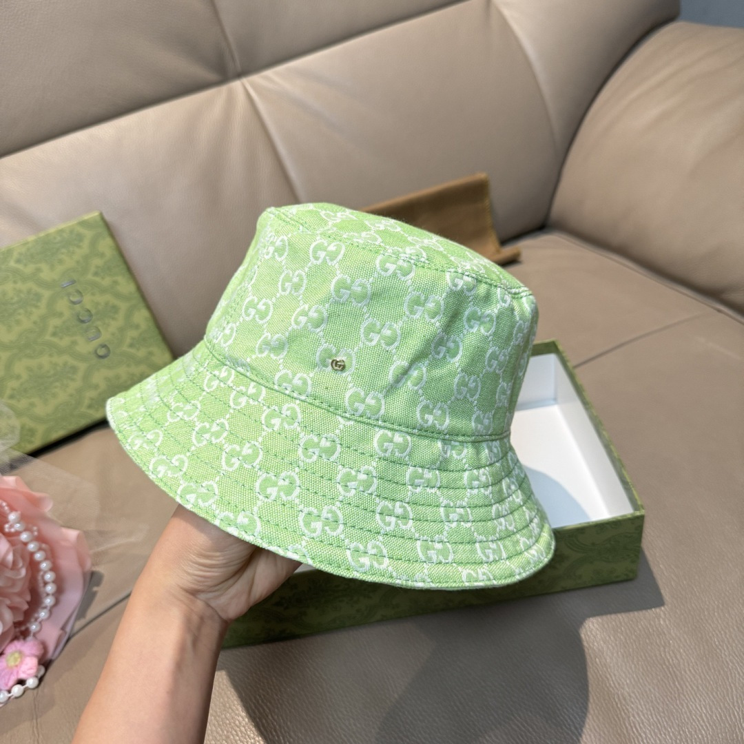 配包装布袋，Guc*i古奇新款原单渔夫帽，金属小双G，专柜1:1开模订制，原版帆布料+纯棉里衬，轻盈透气