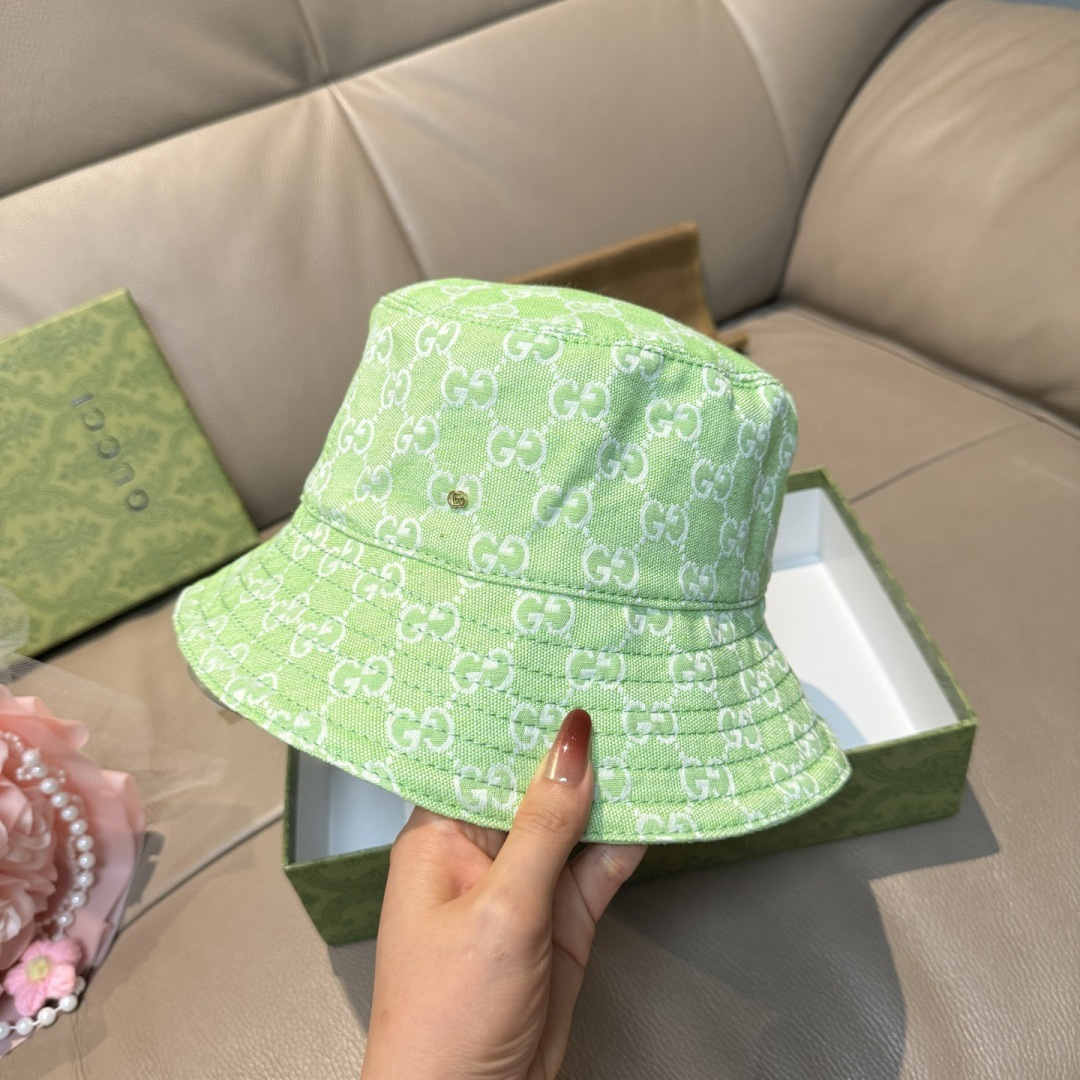 配包装布袋，Guc*i古奇新款原单渔夫帽，金属小双G，专柜1:1开模订制，原版帆布料+纯棉里衬，轻盈透气