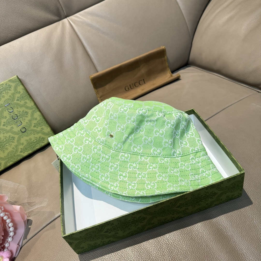 配包装布袋，Guc*i古奇新款原单渔夫帽，金属小双G，专柜1:1开模订制，原版帆布料+纯棉里衬，轻盈透气