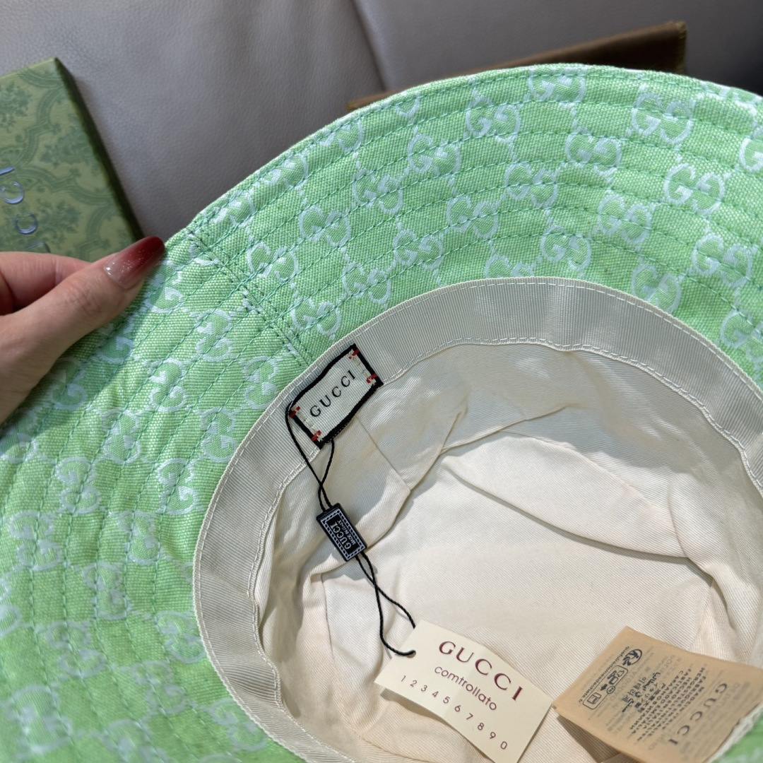 配包装布袋，Guc*i古奇新款原单渔夫帽，金属小双G，专柜1:1开模订制，原版帆布料+纯棉里衬，轻盈透气