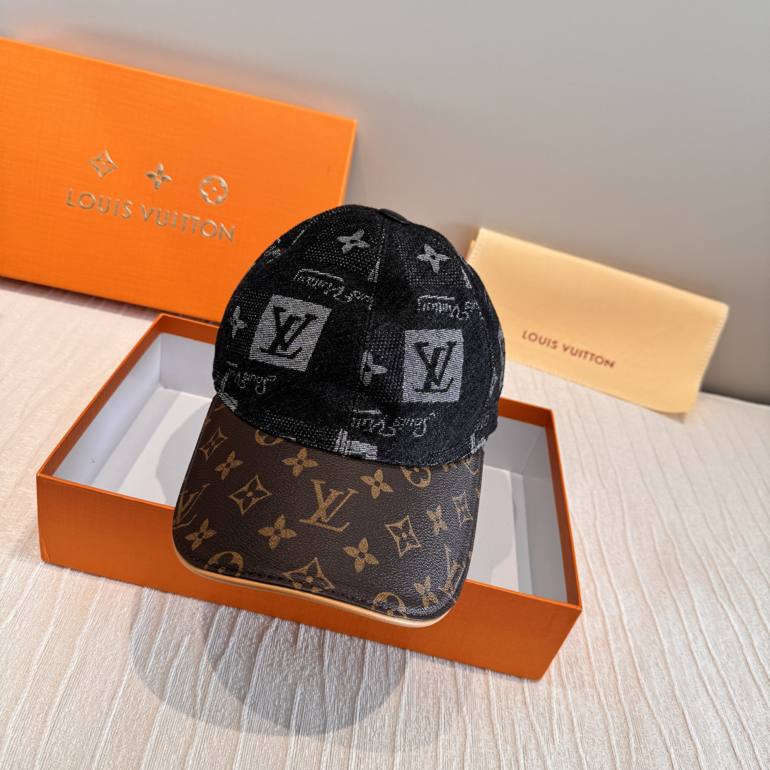 新款出货！配盒子布袋，LV(路易威登)新款原单棒球帽，老花拼接，1:1开模订制，原版纯棉布料+专柜老花布