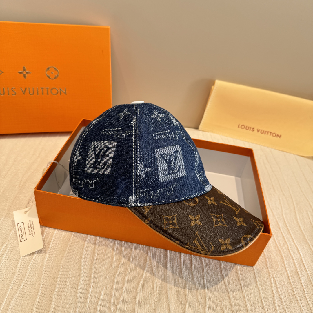 新款出货！配盒子布袋，LV(路易威登)新款原单棒球帽，老花拼接，1:1开模订制，原版纯棉布料+专柜老花布