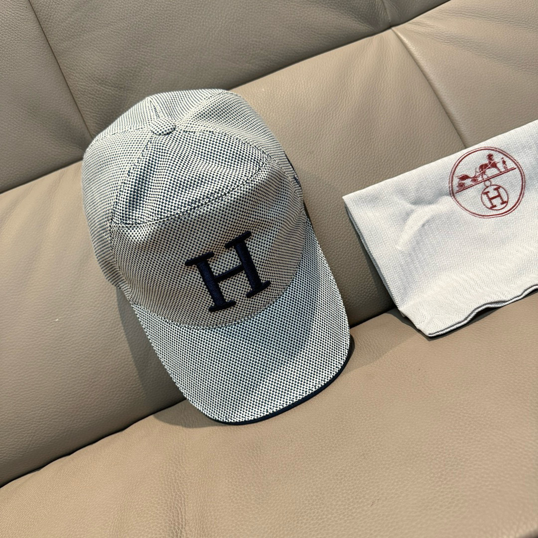 配盒子布袋，HERMÈS (爱马仕)原单棒球帽，经典H，正品开模订制，原版透气帆布面料+头层牛皮，原厂精