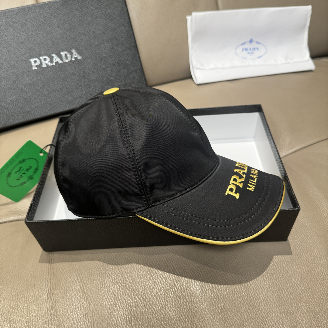 配盒子布袋，Prada(普拉达)新款原单棒球帽， 金丝刺绣，1:1开模订制，原厂金丝线精细刺绣，原版牛津