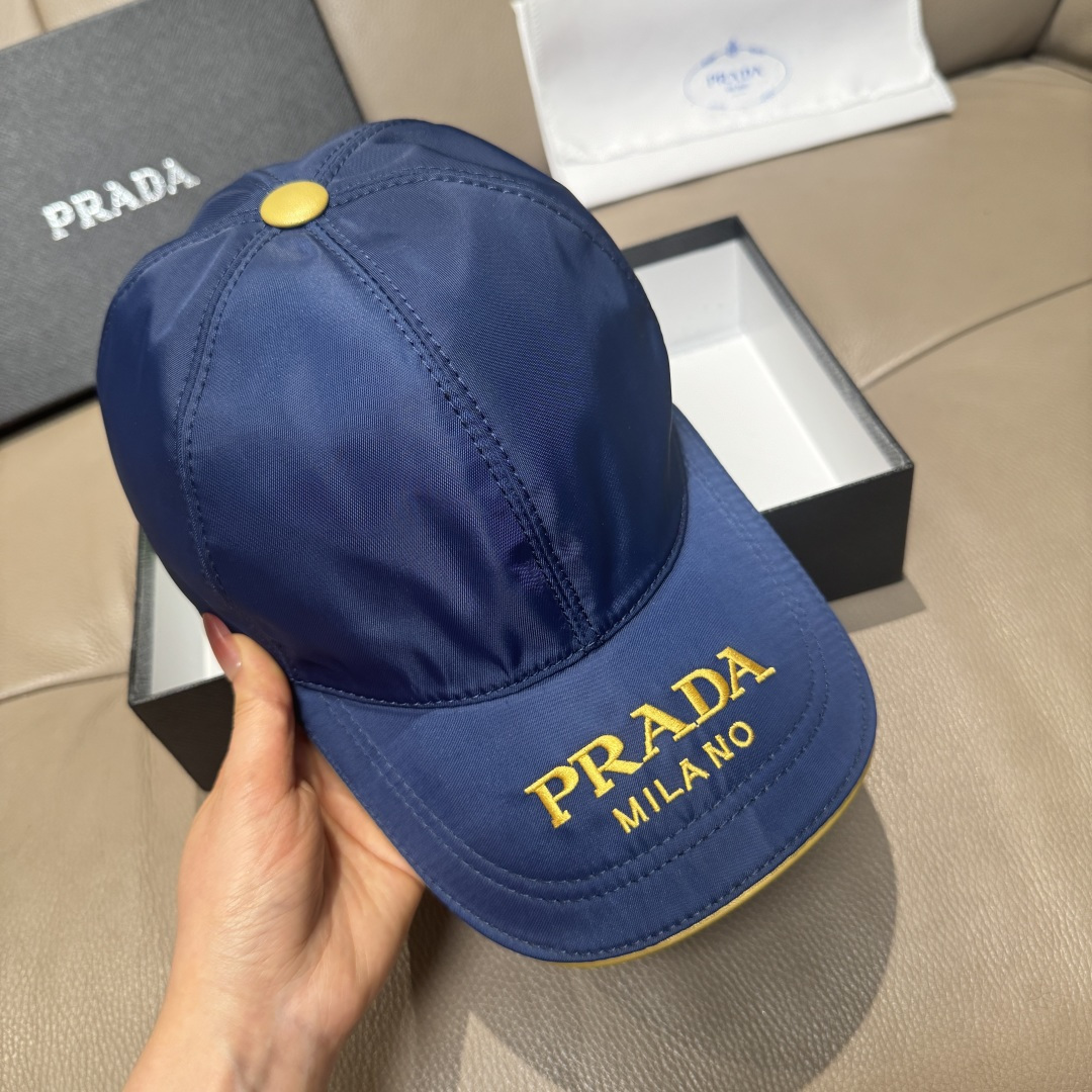 配盒子布袋，Prada(普拉达)新款原单棒球帽， 金丝刺绣，1:1开模订制，原厂金丝线精细刺绣，原版牛津